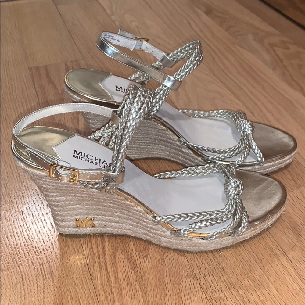 Michael Kors gold braided wedge sandals